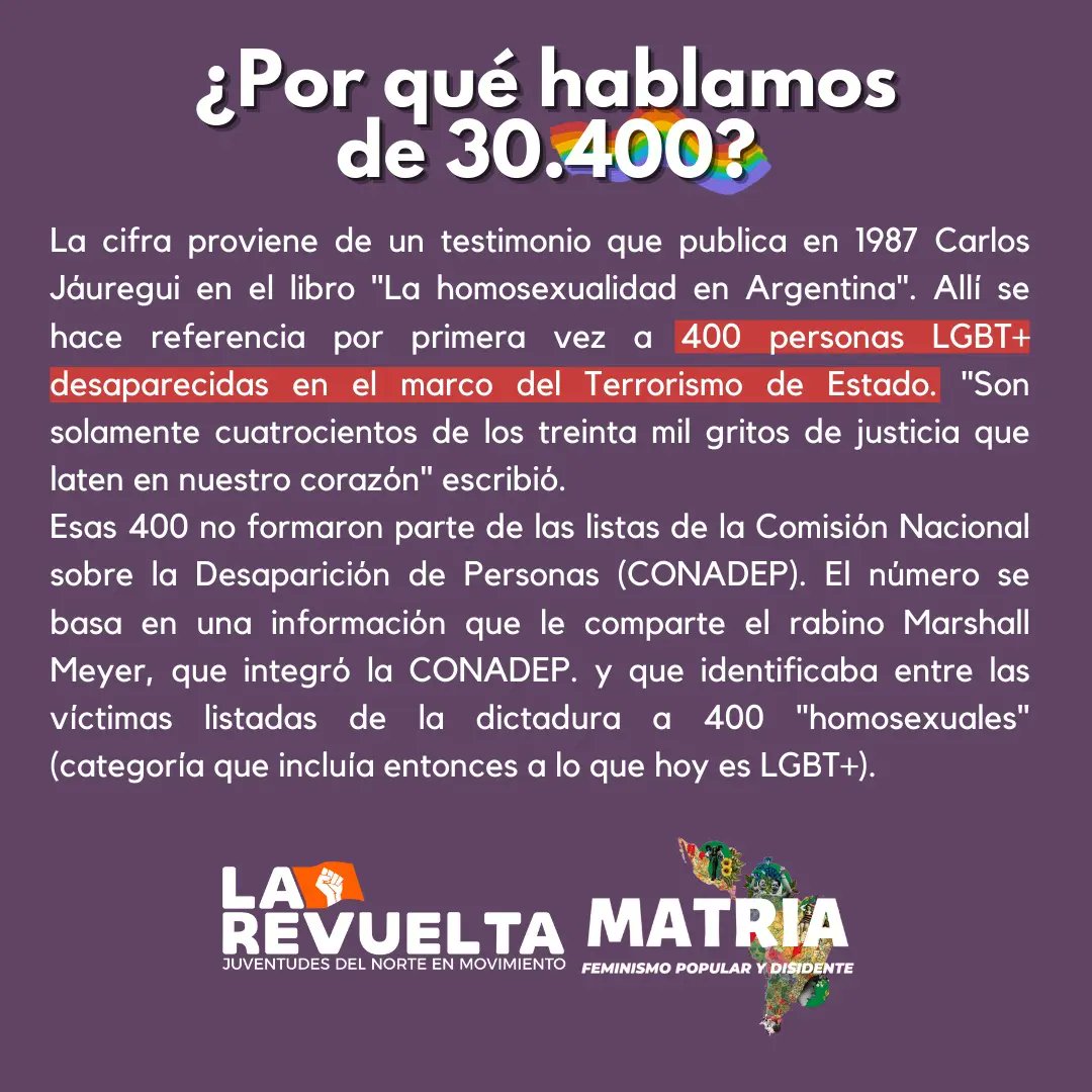 matria_sde's tweet photo. QUE SEA FEMINISTA LA MEMORIA 
Nunca Más y el Ni Una Menos, son parte de la conciencia colectiva de lucha contra la impunidad, y las muchas formas de violencia patriarcal, capitalista, colonial. 
No nos han vencido, 30.400 compañeres presentes, hoy mañana y siempre 🔥🌈
Nunca Más! https://t.co/1jsjv1yPKU
