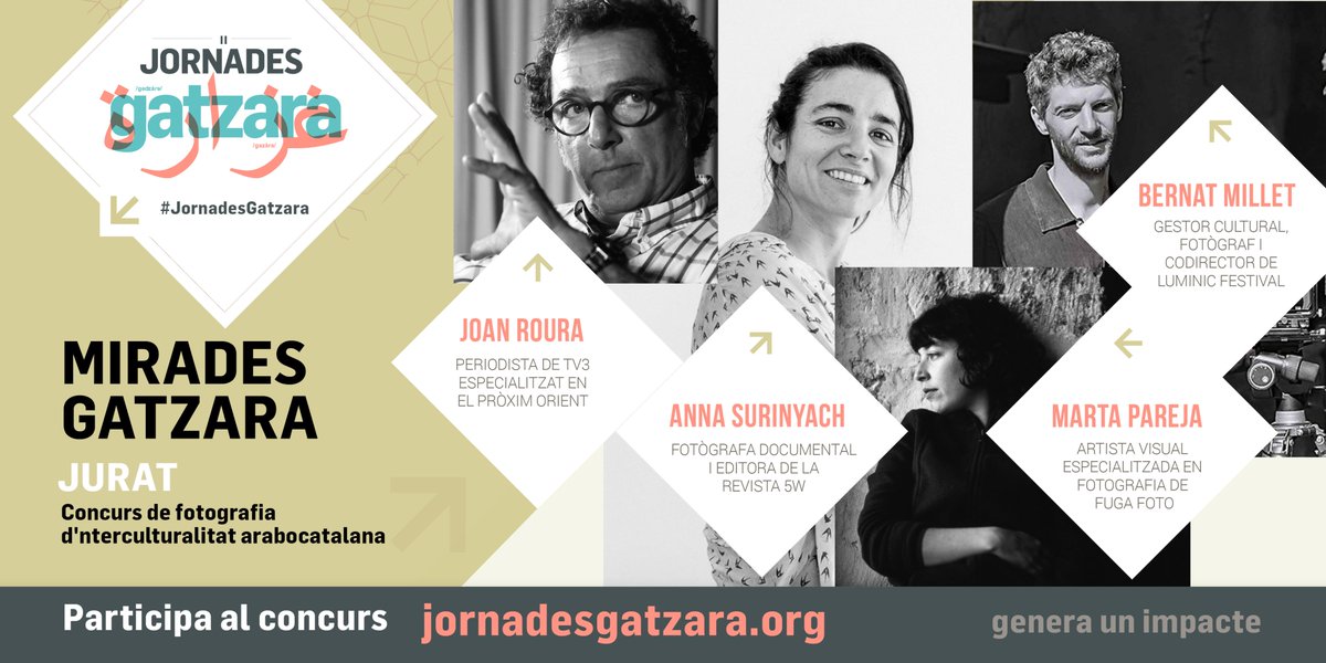 💠Coneixeu el JURAT de luxe del concurs📸#MiradesGatzara?

🔹<a href="/joanrourav/">Joan Roura</a>, periodista <a href="/tv3cat/">TV3 és ara @Som3Cat</a> 
🔹<a href="/surianna/">Anna Surinyach</a>, fotògrafa documental i editora <a href="/revista5W/">Revista 5W</a> 
🔹<a href="/Bernat_Millet/">Bernat Millet</a>, gestor cultural i codirector <a href="/luminicfestival/">Lumínic</a>
🔹Marta Pareja, artista visual <a href="/fugafoto/">FUGA</a> 

jornadesgatzara.org/ca/mirades-gat…