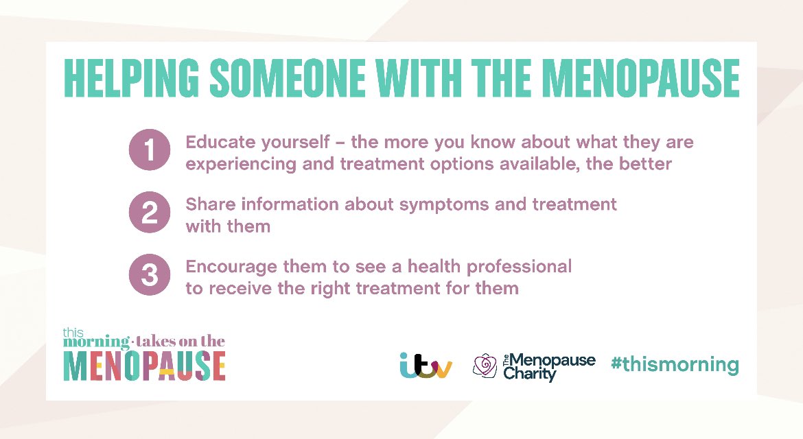 Thanks <a href="/thismorning/">This Morning</a> for producing this card with tips to help menopausal women and people 
<a href="/TheMenoCharity/">The Menopause Charity</a>