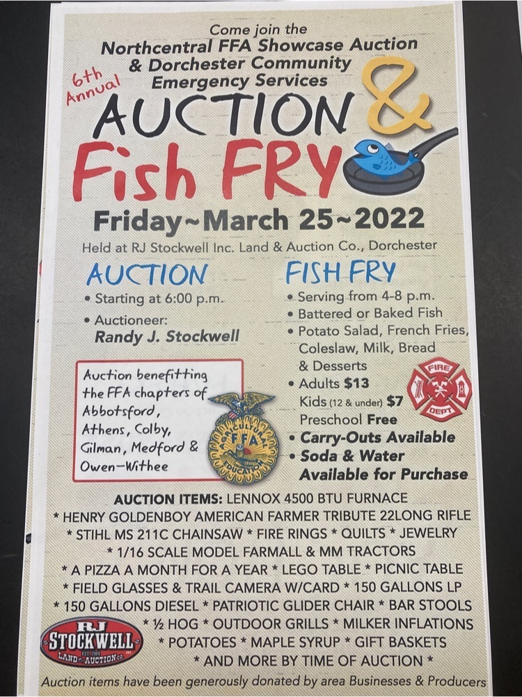 SDOAthensWI's tweet photo. If you don’t have plans this Friday March 25th, come on down to RJ Stockwells to support the local FFA chapters. https://t.co/MCRZgM2MQ7