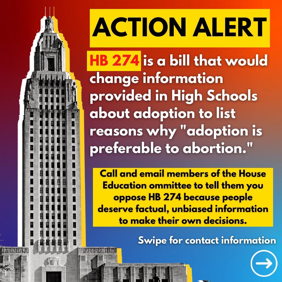 🚨CALL TO ACTION🚨

HB 274, which would promote biased language to young adolescent women in high school, will be heard in House Education Committee this morning.