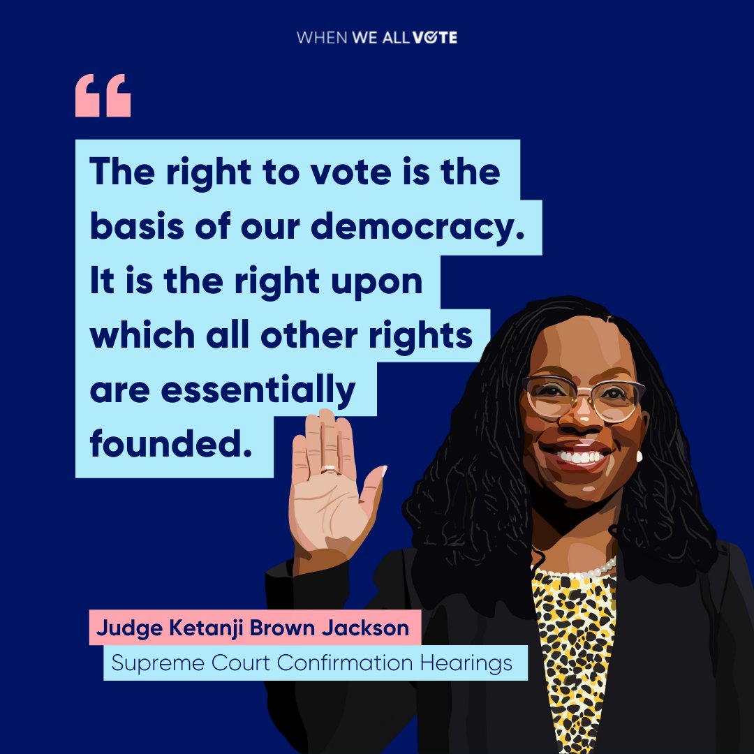 WhenWeAllVote's tweet photo. Americans deserve a #SupremeCourt that respects the most sacred right we hold. Join @WhenWeAllVote in supporting Judge Ketanji Brown Jackson's confirmation to SCOTUS — she's a practiced and fair jurist who will #FightForOurVote. Call NOW ➡️ https://t.co/xMTl8HNSZg! https://t.co/CBVqiUnOx1