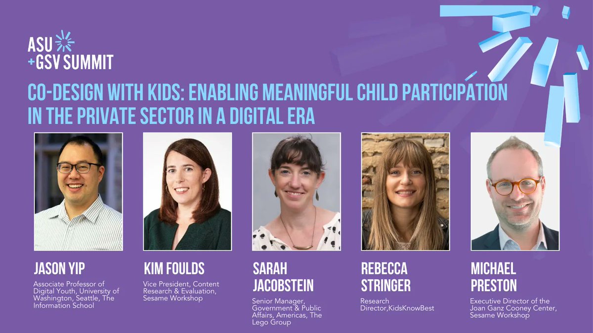 Joan Ganz Cooney Center (@cooneycenter) on Twitter photo Please join us at #asugsvsummit for Co-design with Kids: Enabling Meaningful Child Participation in the Private Sector in a Digital Era! With <a href="/reallymdp/">Michael Preston</a> @jasoncyip  @kimfoulds, Rebecca Stringer, and <a href="/SarahJacobstein/">Sarah Jacobstein</a>
bit.ly/3tBKQGo 
cc: <a href="/asugsvsummit/">ASU+GSV</a> Please join us at #asugsvsummit for Co-design with Kids: Enabling Meaningful Child Participation in the Private Sector in a Digital Era! With <a href="/reallymdp/">Michael Preston</a> @jasoncyip  @kimfoulds, Rebecca Stringer, and <a href="/SarahJacobstein/">Sarah Jacobstein</a>
bit.ly/3tBKQGo 
cc: <a href="/asugsvsummit/">ASU+GSV</a>