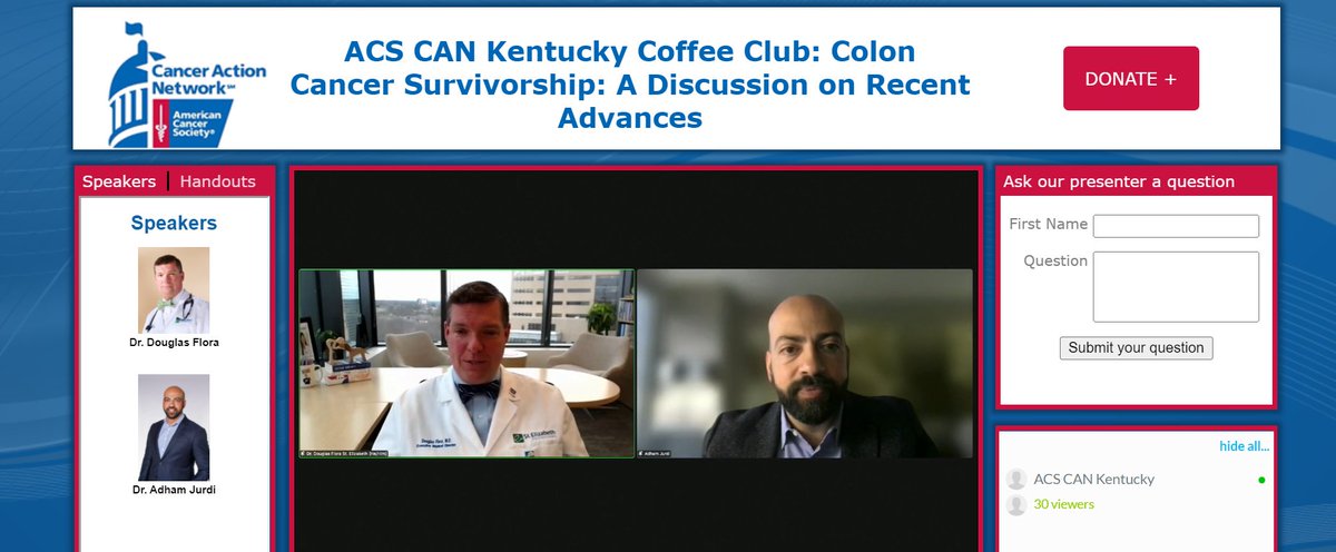 ACSCANKY's tweet photo. We want to thank our wonderful speakers @dougfloramd and @AdhamJurdi and everyone who attended this month's coffee club! #coloncancersurviorship #accesstocare #acscankycoffeeclub https://t.co/jmYklYZS5g