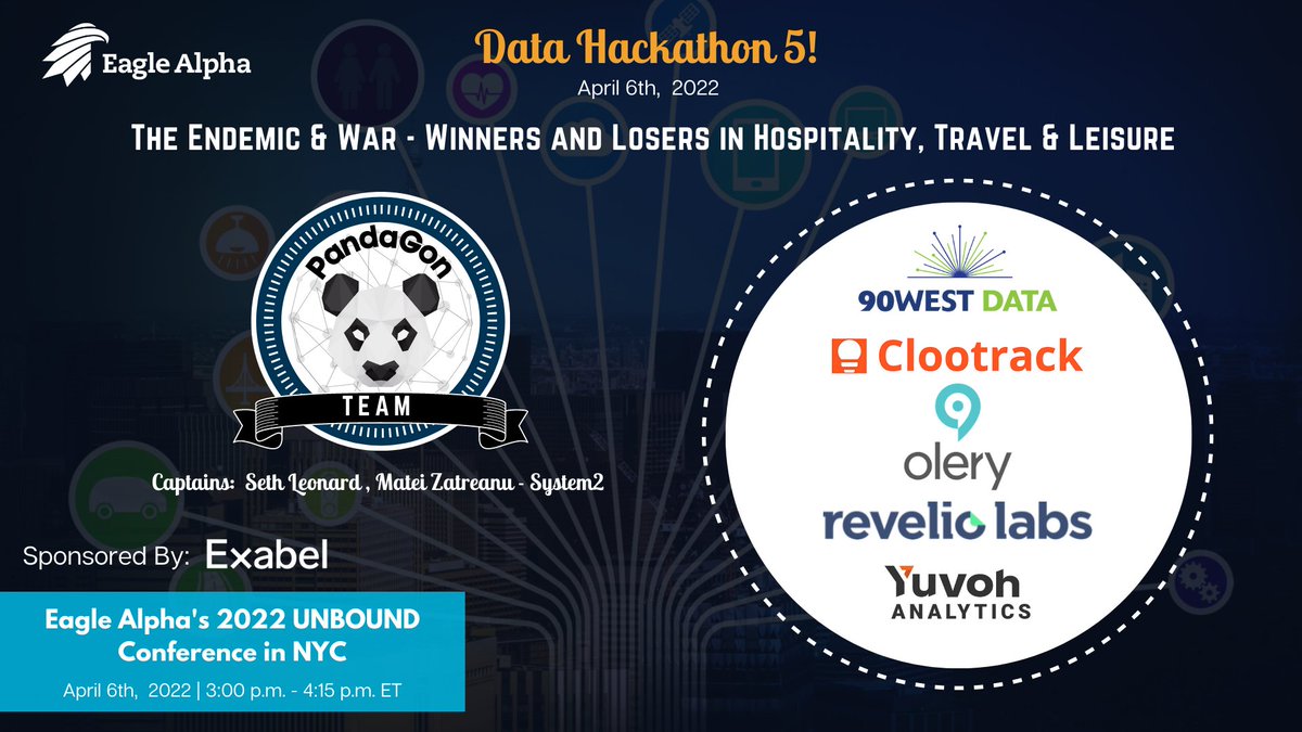 #ConferenceUpdate - This week we will be announcing our expert teams and judges participating in our 5th Alternative Data #Hackathon at our UNBOUND Conference in NYC on April 6th! Today we are focusing on our third and final competitor, Team Pandagon led by System2.