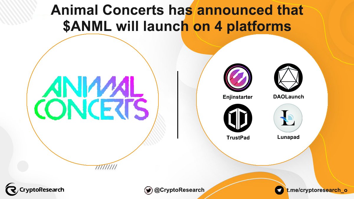 CryptoRResearch's tweet photo. 🔥@animalconcerts $ANML will launch on 4 platforms ❗️

📆Date:
@TrustPad on March 27,11:00AM UTC
@LunaPadOfficial on March 28, 1:00 PM UTC
@enjinstarter on March 29th, 2PM UTC
Public Sale Guaranted ended on @DAOLaunch 
💲Price: $0.0045

👉Join https://t.co/EfvwvXoQbS https://t.co/EWV1hqm8uA