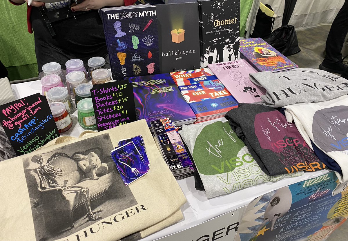 HungerJournal's tweet photo. Bookfair table is up and running! Come see us at #1323 with @autofocuslit 💗 https://t.co/NubKjzkvNj