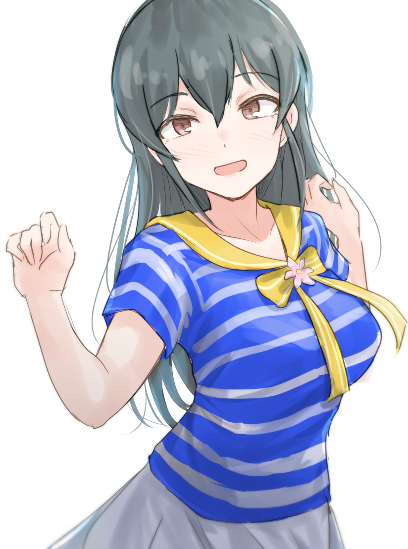 1girl solo striped shirt long hair shirt skirt white background  illustration images