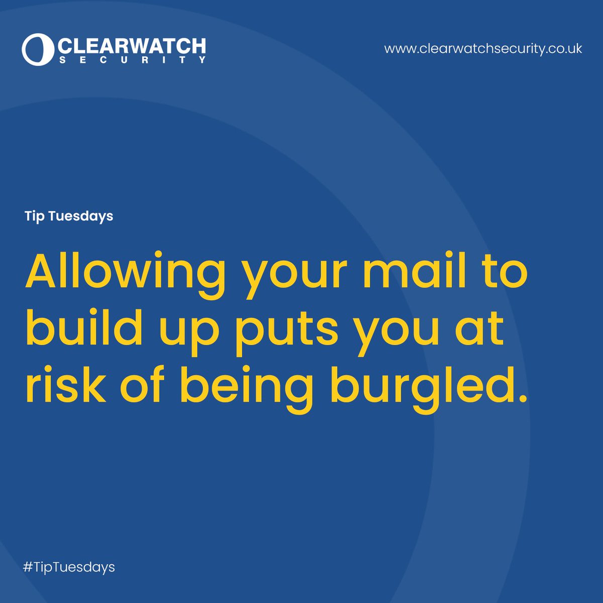 ClearWatch's tweet image. #TipTuedays🤔

Allowing your mail to build up puts you at risk of being burgled. Mail build up could indicate to the intruder that there is no one in or around the premises. 

#ClearWatchSecurity #Tips