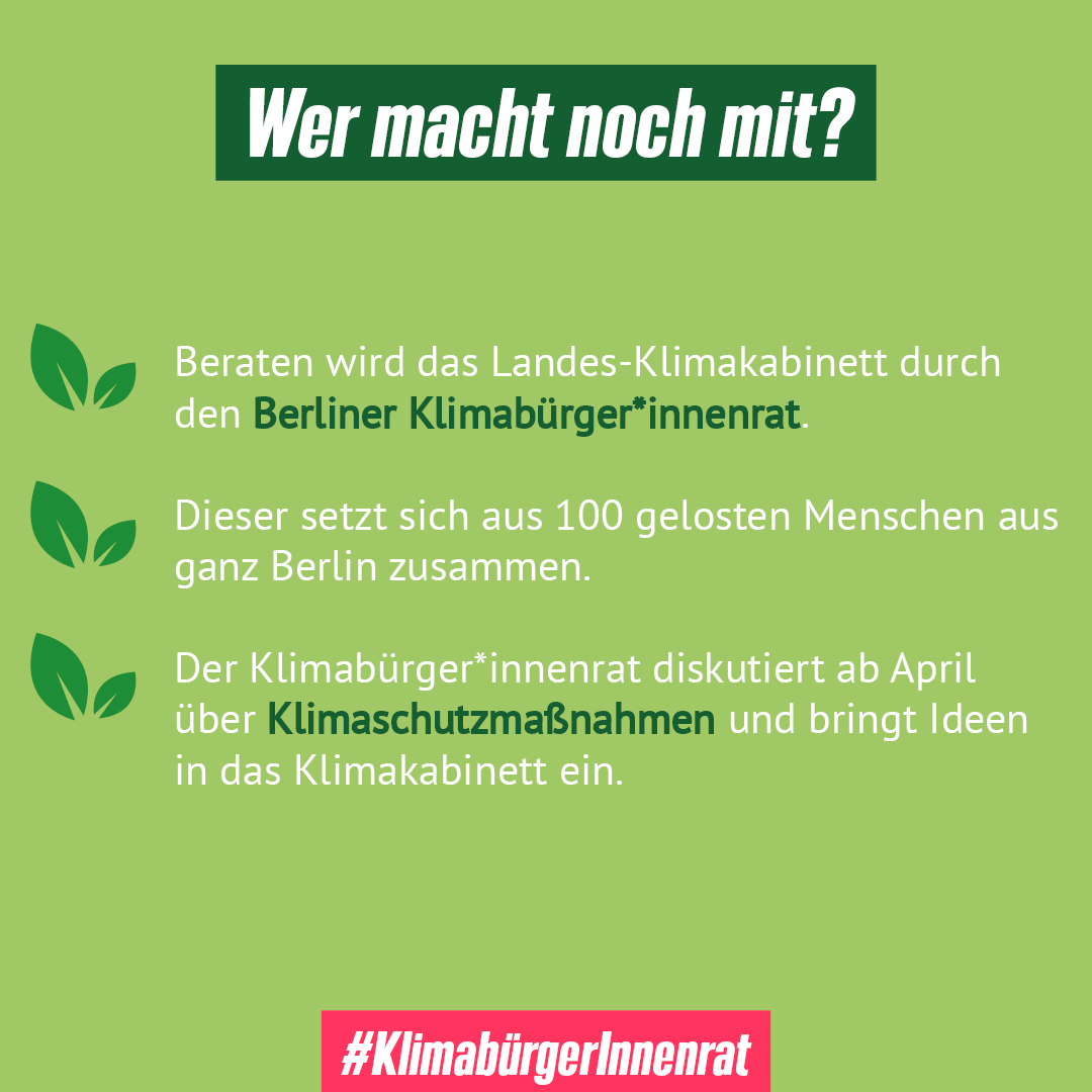 gruene_berlin's tweet image. Berlin bekommt ein neues Klimakabinett!💚Das Kabinett, dass sich u.a. aus Umweltsenatorin @Bettina_Jarasch &amp;amp; Finanzsenator @dpwes zusammensetzt, soll künftig die Einhaltung der #Klimaziele überwachen &amp;amp; #Klimaschutzmaßnahmen erarbeiten. 
#100TageProgramm
#klimaneutralesBerlin
👇