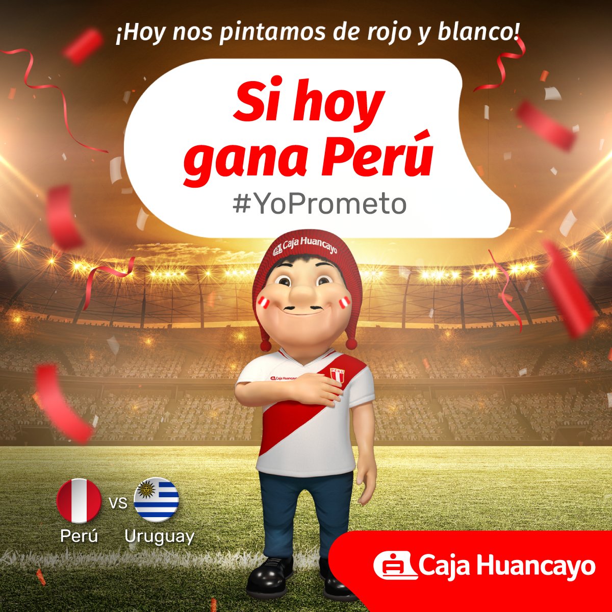 cajahuancayo's tweet photo. URUGUAY VS.PERÚ 🇵🇪

¡Una sola fuerza nos une, nadie nos quita este sueño!

Si gana Perú, #YoPrometo

Caja Huancayo, ¡la Caja del Perú! 🇵🇪
---
#Qatar2022  #Futbolperuano  #Peru #Eliminatorias https://t.co/riHTRVsArW