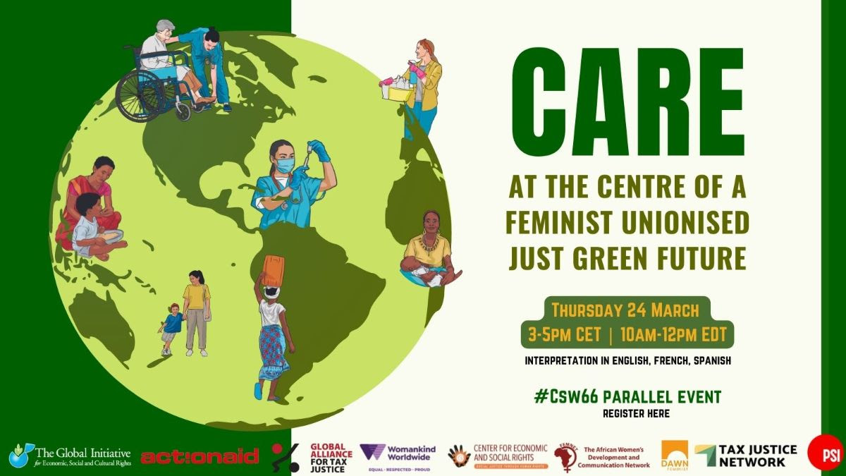 woman_kind's tweet photo. Happening now! We are at this #CSW66 parallel event exploring how rebuilding the social organisation of #care could enable a just &amp; equitable transition to a decarbonised, solidarity-based, &amp; unionised future. https://t.co/hwhYVbYDsW
