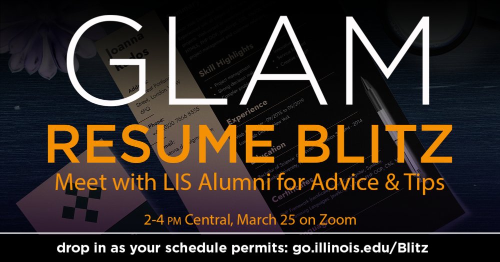 Calling all LIS, this your opportunity to have your resume reviewed by MS/LIS alumni in preparation for the upcoming GLAM: Government, Libraries, Archives &amp; Museums Virtual Job Fair on April 6!