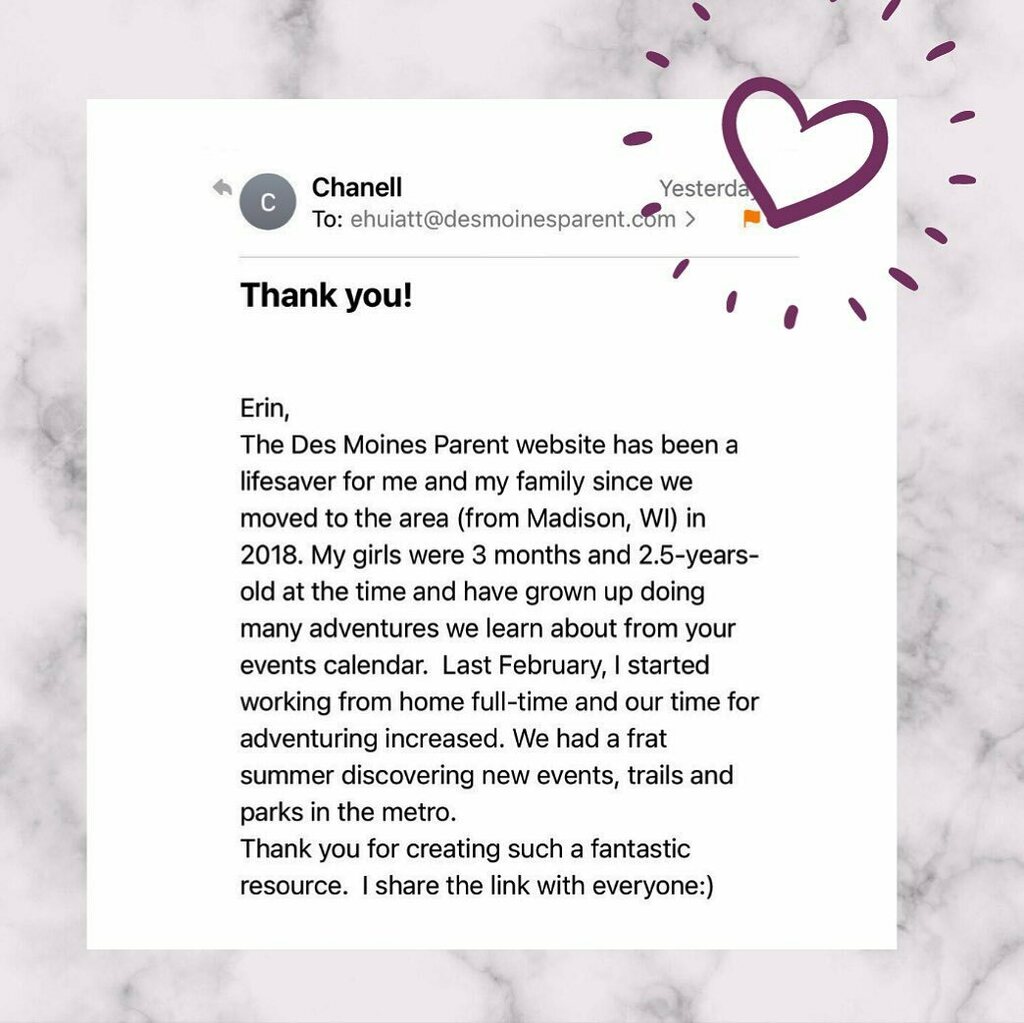 What a beautiful email to wake up and begin my day with. The past 2 weeks have been hard not being able to have the connection I usually have with my Des Moines Parent community. ⁣
⁣
I have realized that Des Moines Parent’s success definitely does not rely on social media al…