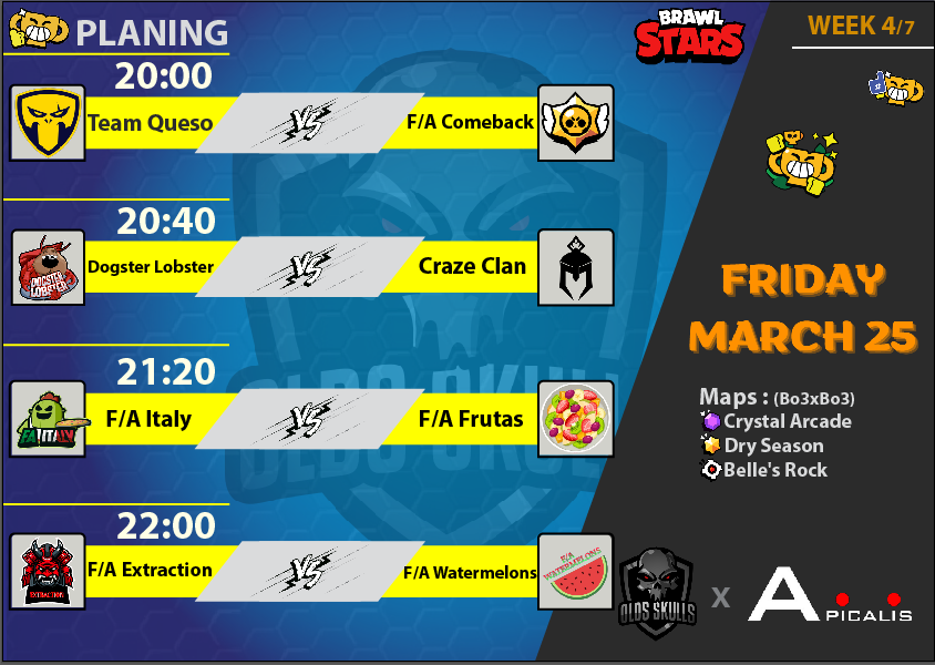 📢 [LEAGUE NEWS]

Hey everyone! 👊

Here is the schedule for this fourth week of league play! 🤩

See you tomorrow (Friday) at 20:00 CET for the start of the games! 🙂

📺 : twitch.tv/kuzan_tv 

#OldsSKULLS_League 🧡