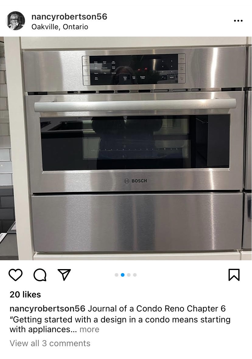 Nancy's Condo Reno Chapter 6: "Getting started with a design in a condo means starting with appliances." 🍳 Read the full story: instagram.com/p/Cbcw_s_OJFf/