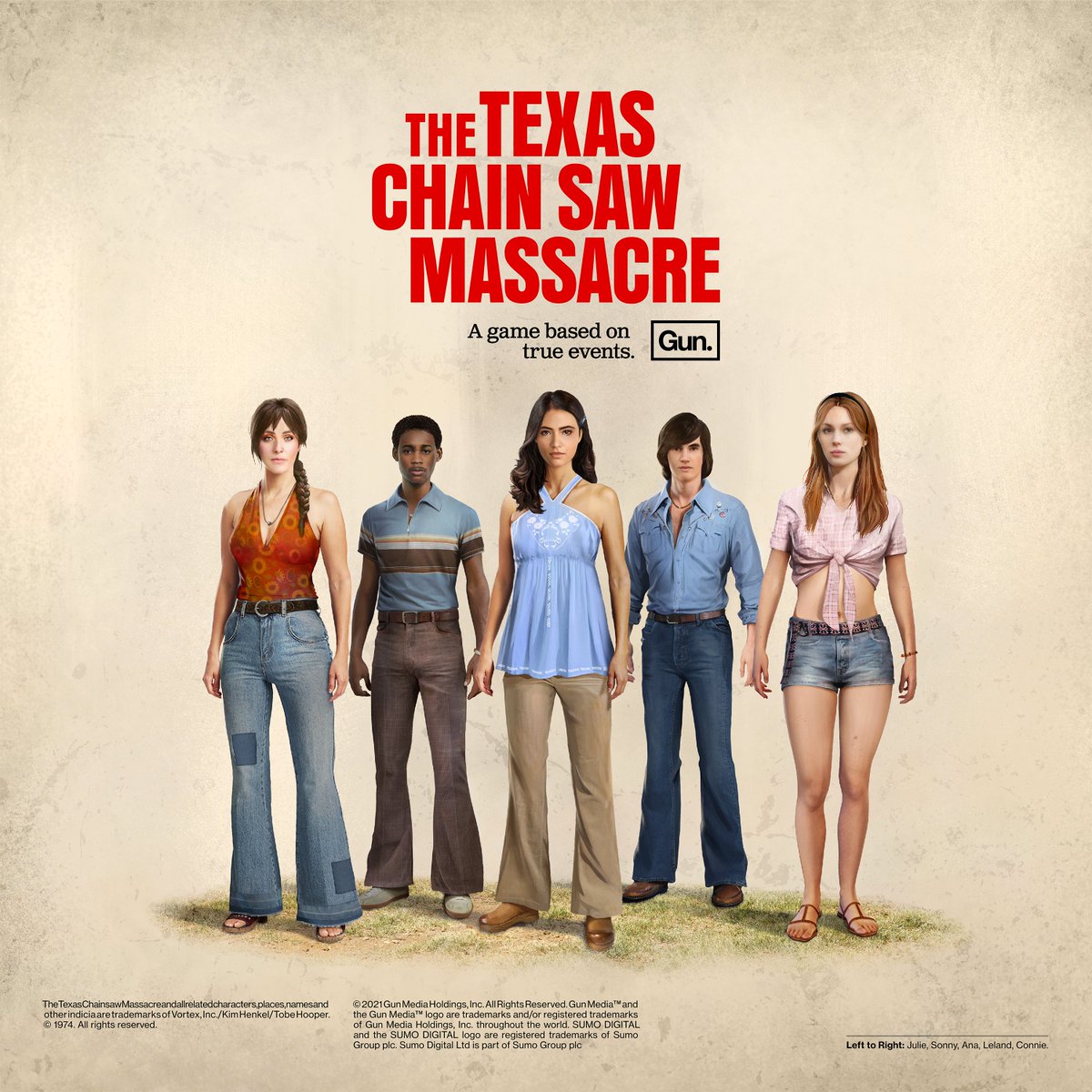 TXChainSawGame's tweet photo. A group of five young adults lead by Ana Flores set out to search for her missing sister. What they found was terror beyond their wildest nightmares.

Meet the cast of Victims in The Texas Chain Saw Massacre.
https://t.co/DAkUmOR8nZ https://t.co/pVlfnke6rZ