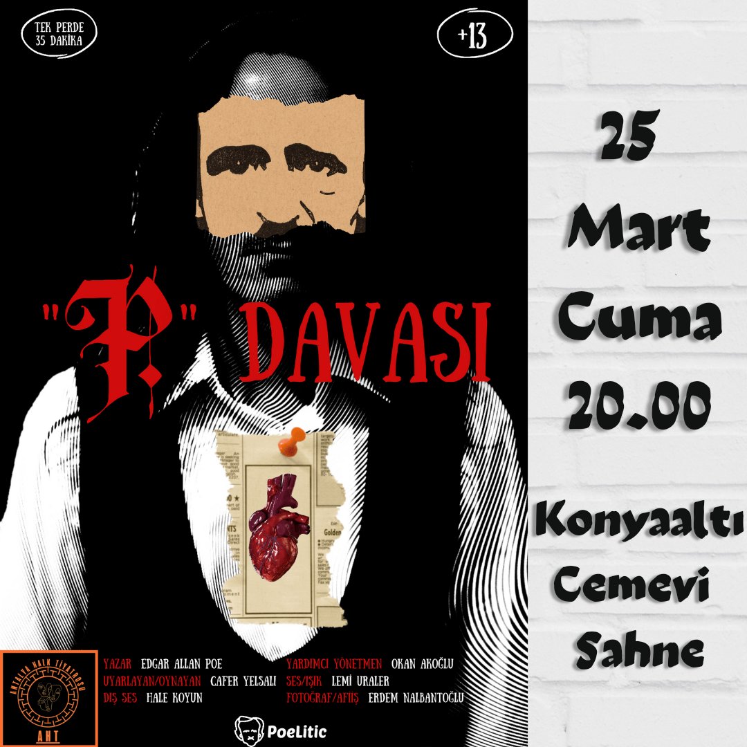 Yarın "P."Davası

Konyaaltı Cemevi Korkmaz Tedik Sahnesi

Biletler
05368208150 
Konyaaltı Cemevi
Maskantalya.com'da