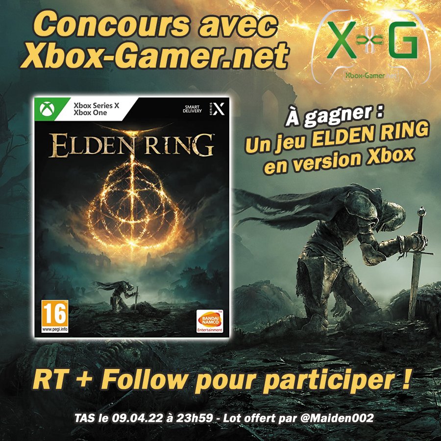 XboxGamerNet's tweet photo. On vous l'avait promis, @Maiden002 le fait ! Nous avons le plaisir de vous faire gagner un exemplaire de #ELDENRING sur #Xbox 💚

🟢 Pour participer : 
      🛡 RT ce Tweet !
      🏹 Follow @XboxGamerNet 

Vous avez jusqu'au 9 avril à 23h59 https://t.co/i4ld4qzLwz