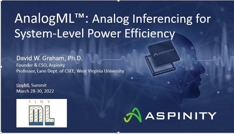 aspinity's tweet image. The tinyML Summit is next week and we are a silver sponsor! Don't miss this opportunity to hear CSO David Graham's talk about why we need to inference in the analog domain to enable a world of battery-operated always-on devices.hubs.ly/Q016H4s90