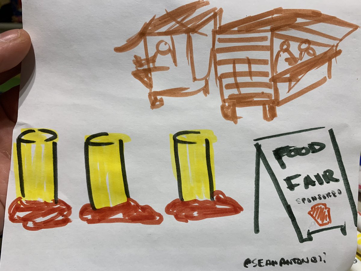 SeanAntonioli's tweet photo. Bollards dressed up as fries with ketchup food fair idea :) @OneMinuteBriefs @TheDrum #ChipCondiments https://t.co/CclgXphS74