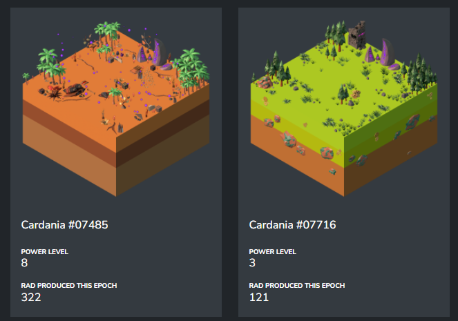 Cardania Terraforms produce $RAD tokens every epoch based on their power level and SUMN stakepool performance. Once delegated, you can regularly harvest $RAD at ll.cardania.com
