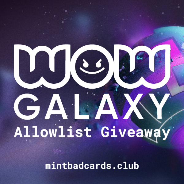 We're fortunate enough to gift a <a href="/worldofwomennft/">world of women</a> WoW Galaxy allowlist spot to someone in our community! 

How to enter:
1️⃣ 💜, RT
2️⃣Fill out this form: forms.gle/8twdZF9YAd2uQc…

**Must be a @badcardsclub holder. Each card gives you 10 entries.

You have until 11:59 PM EDT! ⏰