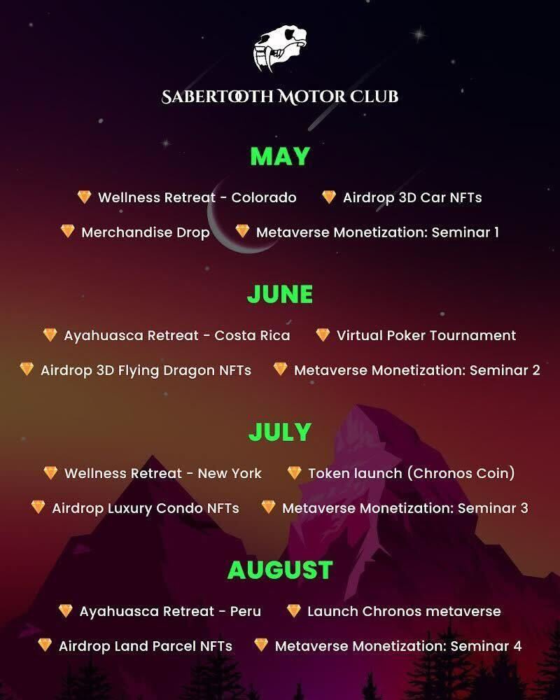 SabertoothPoker's tweet photo. Join our #AMA tonight in Discord (link in bio) at 6:00 PM Central!! Discuss our road map with us and learn about the events, #NFT airdrops, &amp; project developments we have planned! 

We’re giving away 3 WL spots to random participants in the AMA!

#NFTCommunity #NFTDrop https://t.co/hzRPyUugHy