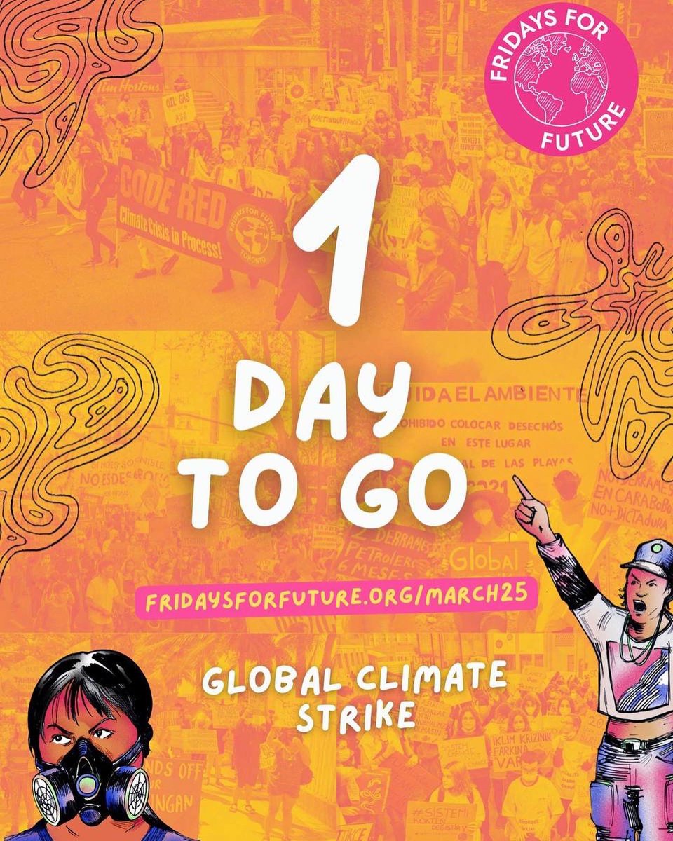 Fridays4future's tweet photo. 1 day left until the Global Climate Strike! 

You can join the movement and make a difference, visit https://t.co/4vSZMw5LoT to find a strike near you, pick up a friend and make a sign, and hit the streets 💚

Check this thread for some advice for tomorrow 🧵 #FridaysForFuture https://t.co/KSc6Lfh5k7