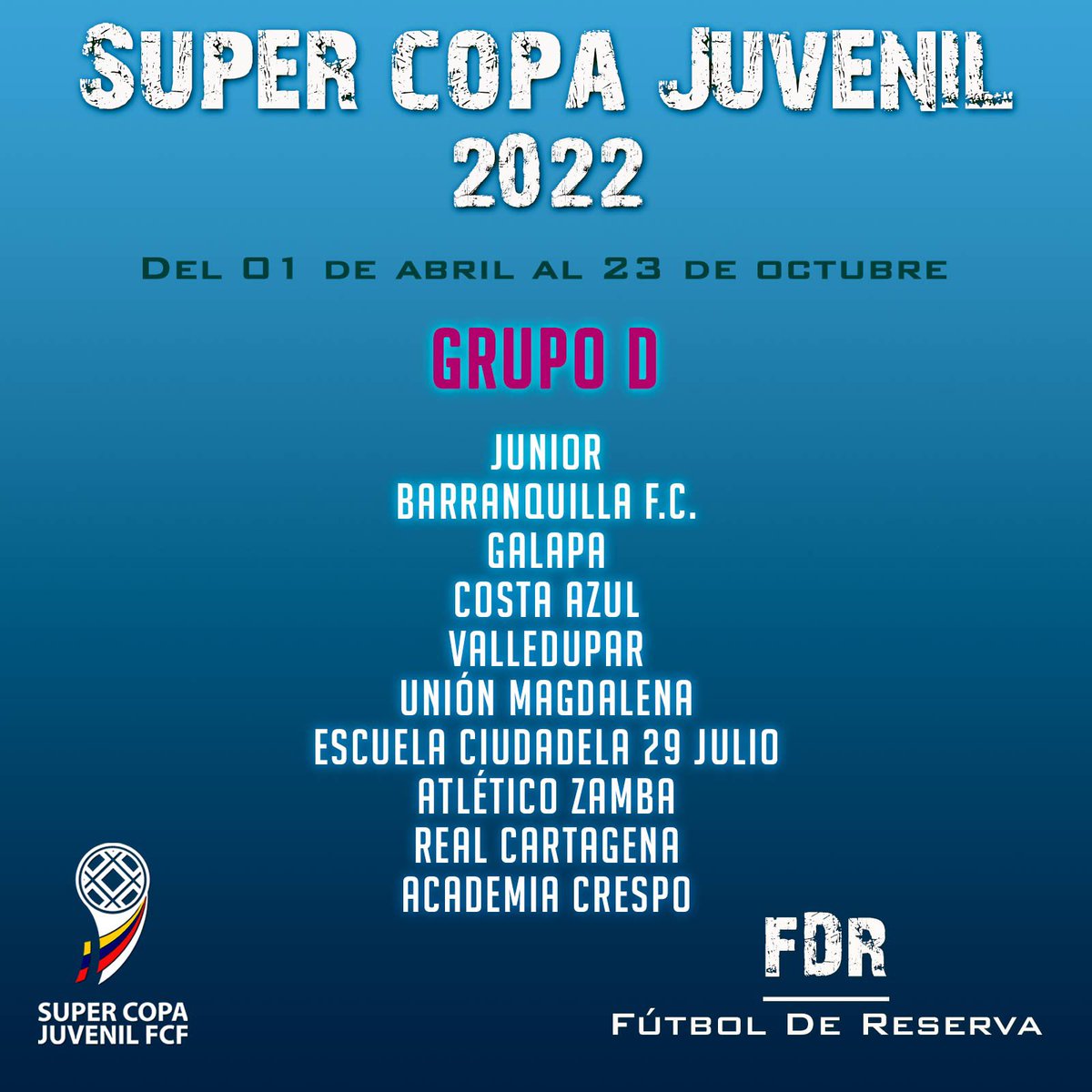 futboldereserva's tweet photo. ⚽️💯 Así quedaron integrados los grupos para la Súper Copa Juvenil 2022.

#FútbolDeReserva #FútbolJuvenil #FDR #FútbolBase https://t.co/dS0AysdIud