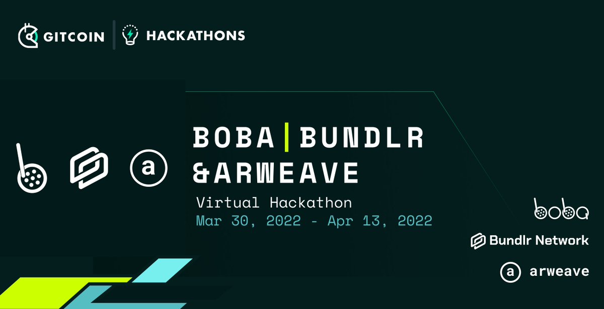 🎉We are excited to host the first Boba, Bundlr Network, and Arweave hackathon.

💻Developers are invited to improve how users on <a href="/bobanetwork/">Boba Network 🧋</a>  deploy and engage with <a href="/ArweaveTeam/">ArweaveTeam</a>  via <a href="/BundlrNetwork/">Bundlr is now Irys 👁️</a>. 

Find out more👇
gitcoin.co/hackathon/bba-…