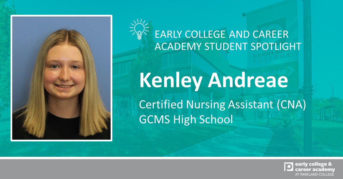 ECCA (@ecca_efe) on Twitter photo Over the next six weeks, we will be celebrating students enrolled in ECCA at <a href="/parklandcollege/">Parkland College</a>. First up is Kenley Andreae from <a href="/GCMSUnit5/">GCMS School District</a>. Kenley is a senior enrolled in the CNA program and plans to earn her nursing degree and become a nurse anesthetist. Best of luck! Over the next six weeks, we will be celebrating students enrolled in ECCA at <a href="/parklandcollege/">Parkland College</a>. First up is Kenley Andreae from <a href="/GCMSUnit5/">GCMS School District</a>. Kenley is a senior enrolled in the CNA program and plans to earn her nursing degree and become a nurse anesthetist. Best of luck!