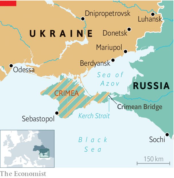 JamesSpackman's tweet photo. From his lair on the coast at sunny Cape Idokopas, Putin looks out over the Sea of Azov...

Russia’s long-held ambition for deep ports in warm waters are essential for global expansion.

The Kerch-Crimea bridge is his harbour gate.
https://t.co/lw7RDR1sUT https://t.co/iZFEngkl0o