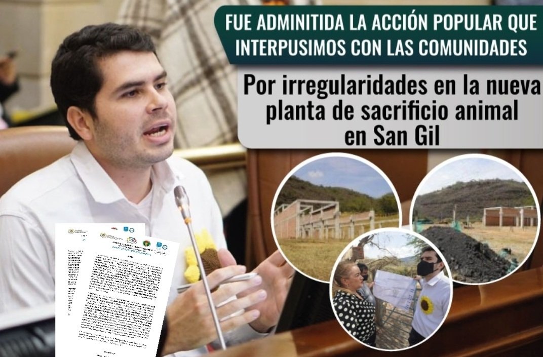 FabianDiazPlata's tweet photo. Fue #Admitida la acción popular que interpusimos con las comunidades por irregularidades en la construcción de la planta de sacrificio animal en San Gil - #Santander. https://t.co/IliOgdF69b