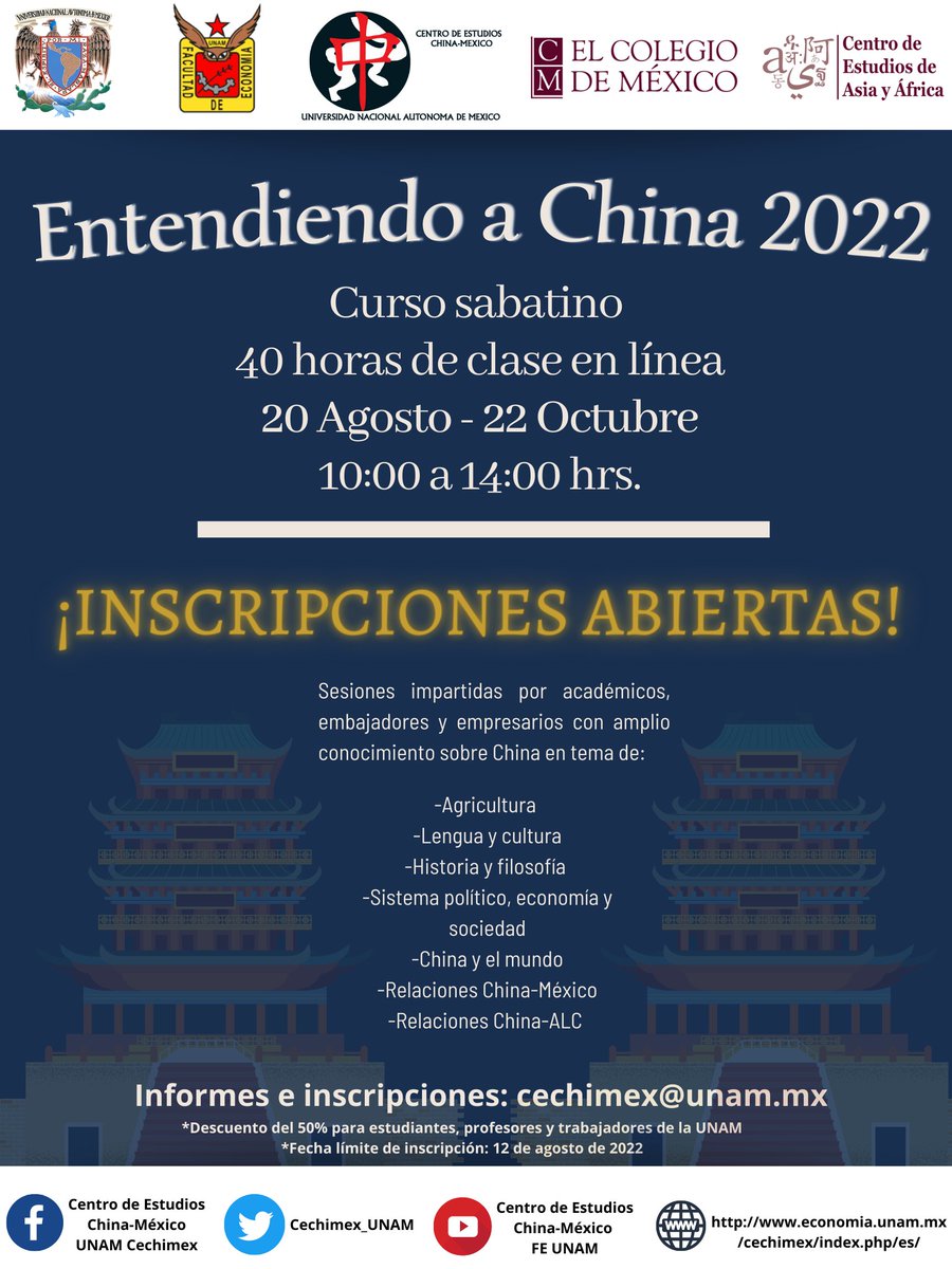 CEAAColmex's tweet photo. #CEAAAnuncia el curso "Entendiendo a China 2022", que en esta ocasión se llevará a cabo en la UNAM.
INFORMACIÓN: https://t.co/1V4Ub6mfg4
@elcolmex #CECHIMEX #CursoPúblico #China https://t.co/KpQ3BTCBFE