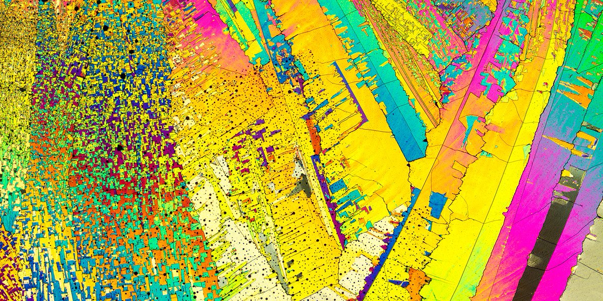 sciam's tweet photo. Photographer @justinzoll shoots stunning landscapes—without setting foot outside. Instead he peers through a secondhand Olympus BH2 microscope into a hidden world of psychedelic crystal vistas: https://t.co/gDo2a6FP94 https://t.co/XPpd5I1xa3