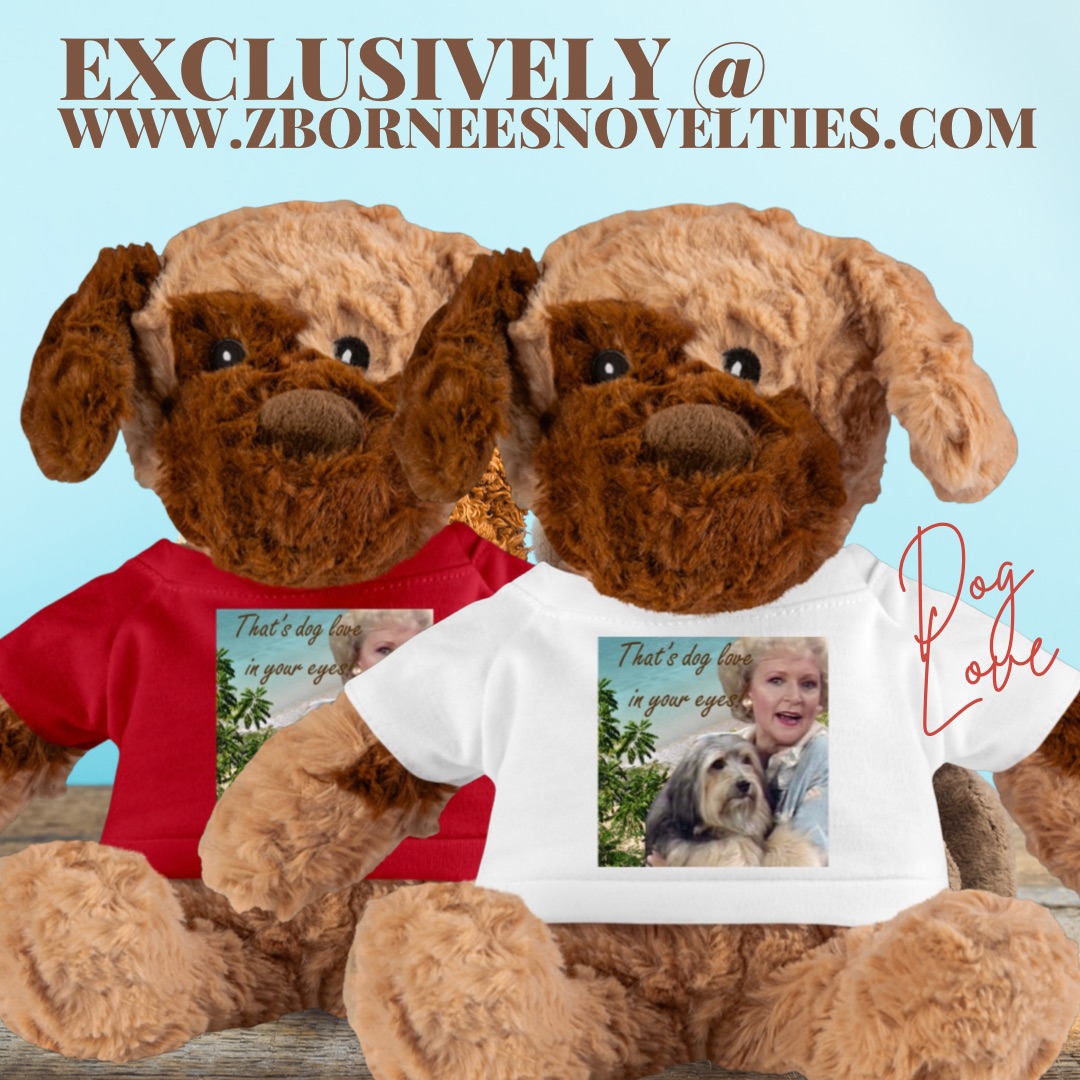 zbornee's tweet photo. “That’s dog love in your eyes.” Yeah, Dorothy really does love dogs. I do too. And cats. Birds, not so much. They tend to think my hairpieces make great nest material #thegoldengirls #stuffedanimals #stuffeddog https://t.co/KnKA2IqxDU