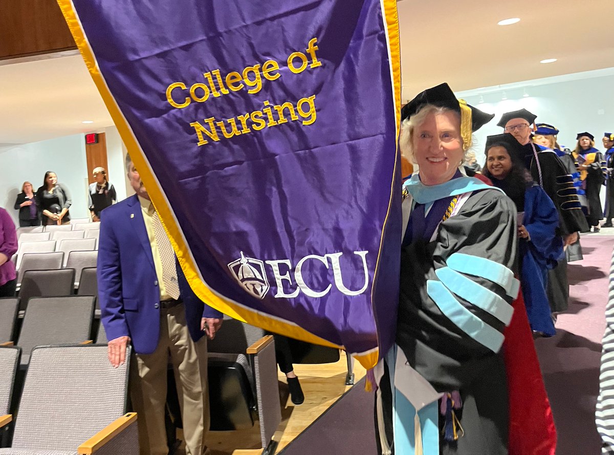ECUNursing's tweet photo. Dean Dr. Sylvia Brown leads a large contingent from the ECU College of Nursing into today's installation of Dr. Philip Rogers as the 12th chancellor of @EastCarolina. https://t.co/DVtE61saxc