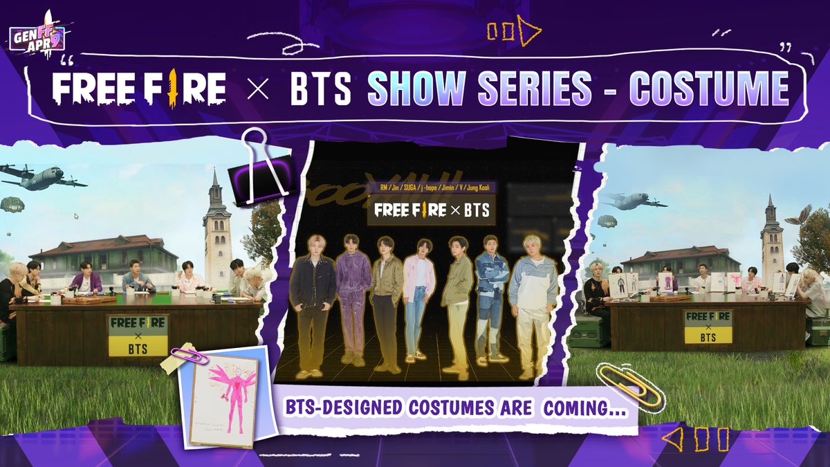 FreeFire_NA's tweet photo. BTS is here to show us how their design ideas were brought to life and how hard they worked on their designs! 💜🤩

Click the link below to watch!:
https://t.co/ionTigLPPH

Let us know whose design was your favorite down below! 

#GenFF #FreeFireXBTS https://t.co/aA7DjpgvzO