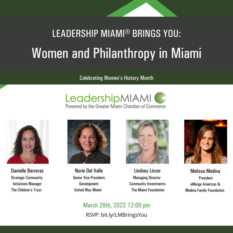 Catch our own <a href="/LindseyLinzer/">Lindsey Linzer</a>, Managing Director of Community Investments, and Foundation trustee <a href="/melmedina305/">Melissa Medina</a> (of <a href="/eMergeAmericas/">eMerge Americas</a>) on Leadership Miami’s “Women and Philanthropy in Miami” panel on Mar. 29! Sign up for the webinar here: bit.ly/LMBringsYou
