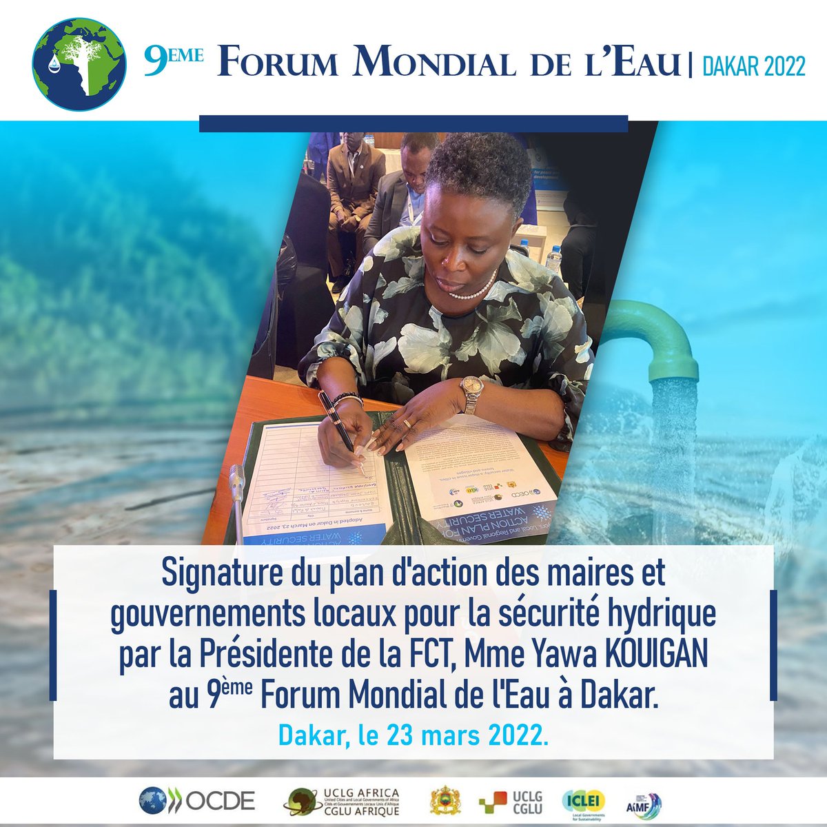 En séjour depuis quelques jours dans la capitale Sénégalaise dans le cadre de la participation de la <a href="/fct228/">Faîtière des Communes du Togo</a> au 9 ème Forum Mondial de l'Eau, Mme le Maire <a href="/YawaKouigan/">Yawa A. Kouigan</a> a signé, ce 23 mars 2022, le plan d'action des maires et gouvernements locaux...