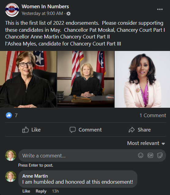 ACMartin4Judge's tweet photo. I'm honored and humbled to have received an official endorsement from Women in Numbers. Thank you so much for your trust and continued efforts in supporting women seeking elected office! https://t.co/GBpPAP80Ul