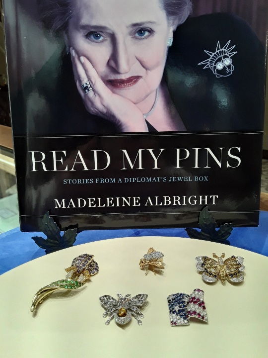 Remembering the life and legacy of Madeleine Albright. Did you know the first female Secretary of State used pins to express her moods and opinions? On good days she’d wear flowers and butterflies, and on bad days, all kinds of bugs and carnivorous animals! #ReadMyPins