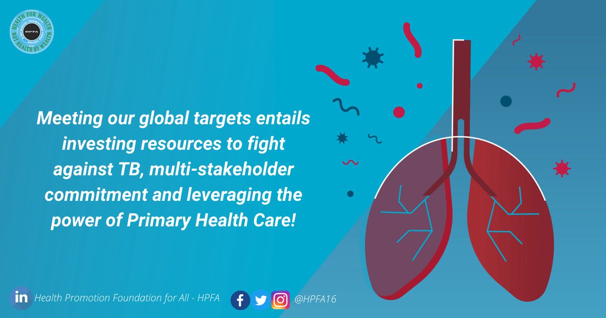 HPFA16's tweet photo. Meeting our global targets entails investing resources to fight against TB, multi-stakeholder commitment, and leveraging the power of Primary Health Care!

#WorldTBDay2022 
#tuberculosis 
#Health4all https://t.co/EppOhXaKho