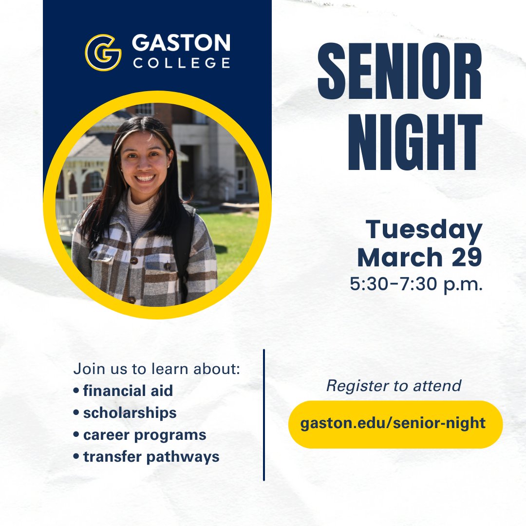 GCSCTE's tweet photo. Gaston College Senior night is coming up soon, are you registered yet? https://t.co/Teze1gzinP