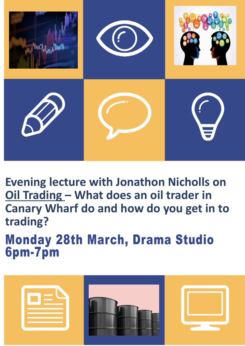 The next in Mr Marks’s live lecture series is on the evening of Monday 28 March, featuring Jonathon Nicholls on oil trading – what does an oil trader in Canary Wharf do &amp; how do you get in to trading? Open to Sixth Form pupils and their parents, see your emails for details.
#STRS
