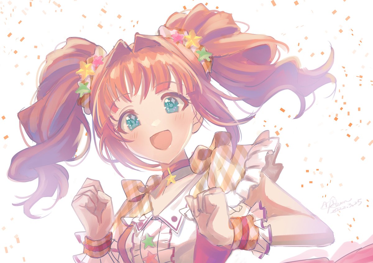 takatsuki yayoi 1girl solo twintails smile open mouth orange hair hair ornament  illustration images