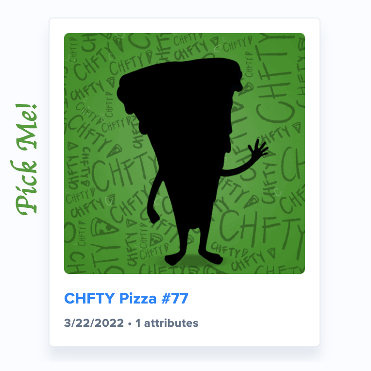 mikestanczyk's tweet photo. The 1/1 is glorious!  @CHFTYPizzas #CHFTY #NFT  Pick Green Me! https://t.co/tCobW30c7L