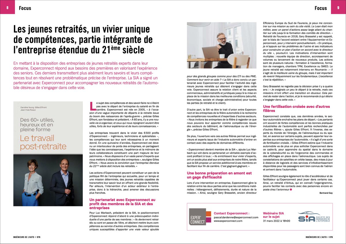 Cette semaine dans la revue de la SIA, on parle de nous !
Cela marque le début d’une #collaboration qui vise à accompagner les professionnels du secteur dans leur #transition vers la #retraite. Et de favoriser la fertilisation croisée dans un secteur en pleine #transformation.