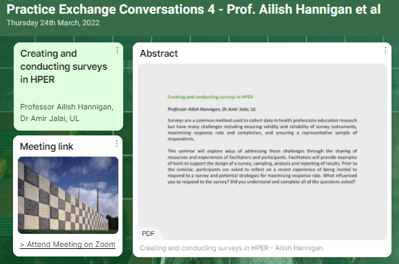 INHED_Ireland's tweet photo. 7. Ongoing at #INHED2022 an example of one of our #PracticeExchange conversations - everything you ever wanted to know about creating and conducting surveys in #HPER facilitated by @MedicineAtUL Prof. Ailish Hannigan @amirjll #Teaching #Learning #MedEd https://t.co/Cxa8Z6Lw98